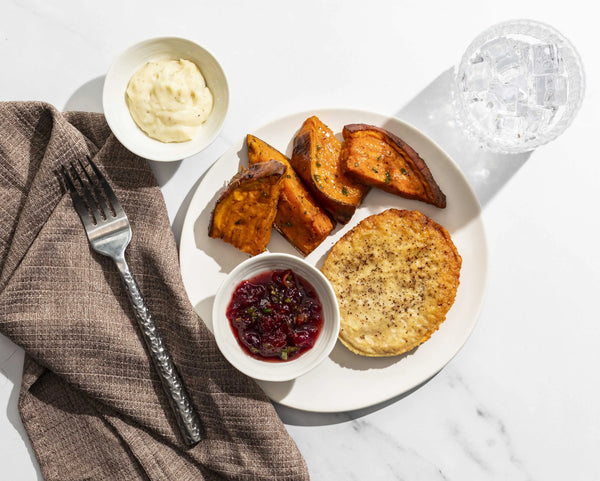Cranberry Turkey Burger with Sweet Potato and Herbed Aioli