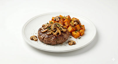 Beef Stroganoff Buger with Sweet Potato Wedges